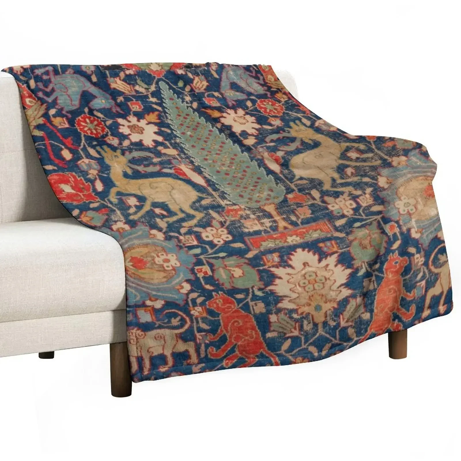 

17th Century Persian Rug Print with Animals Throw Blanket cosplay anime Camping Blankets