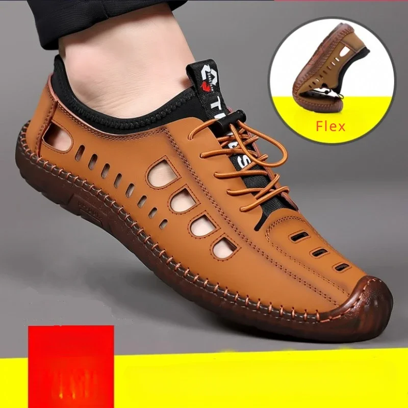 Summer Mens Casual Shoes Breathable Fashion Sneakers Slip on Business Soft Walking Flat Lofaers Sandalias Hombre