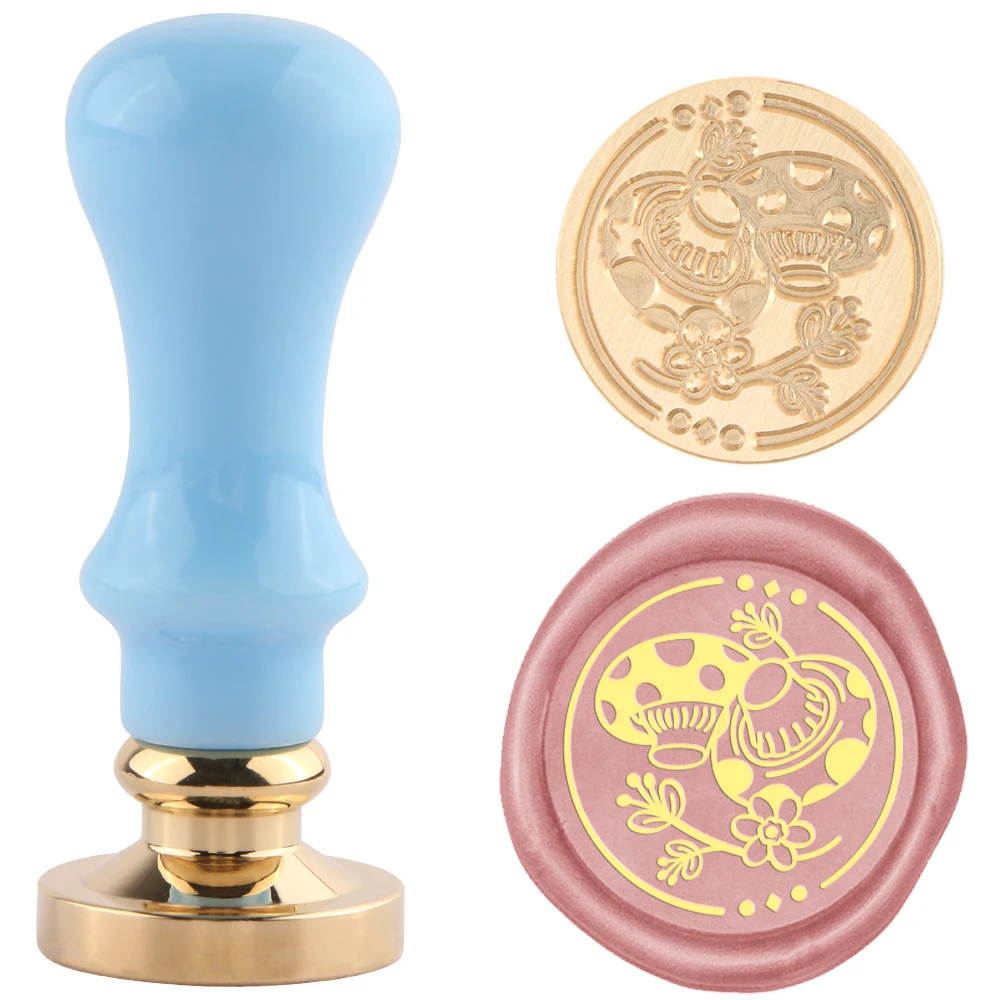 

Mushroom 25mm Removable Brass Head Sealing Stamp with Blue Wooden Handle for DIY Valentine's Day Thanksgiving Paper Cards 2024