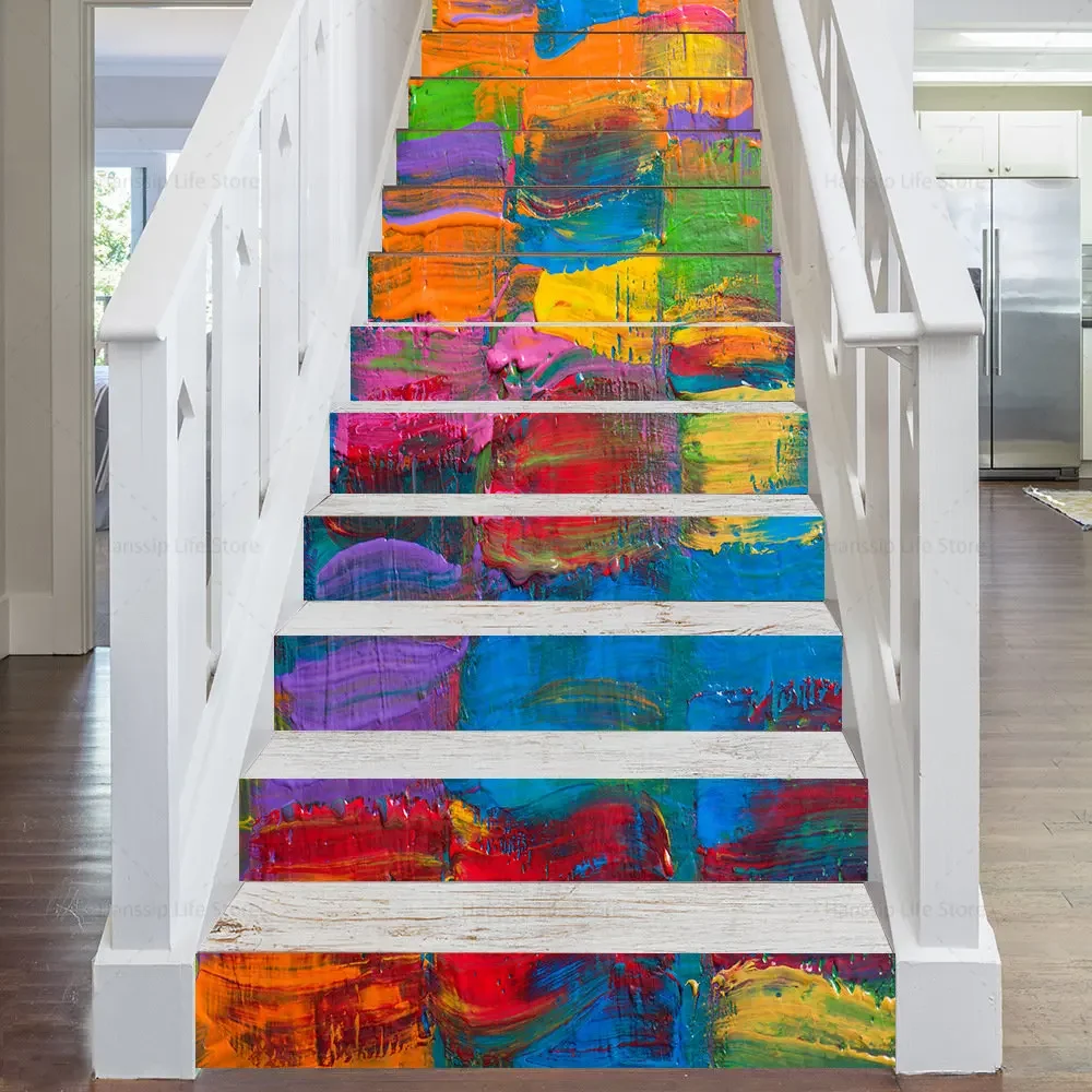 Retro Tile Geometric Stair Stickers Self Adhesive PVC Removable Floor Stairway Cover Art Staircase Decal Stairs Mural 6pcs/13pcs