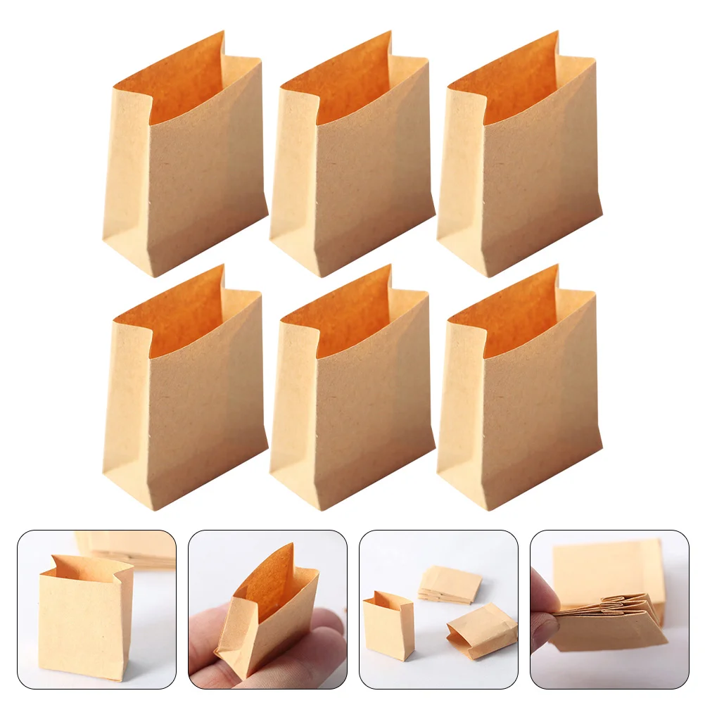 

6 Pcs Miniature Paper Bag Bags Dollhouse Cookie Packaging Dolly Bread Wrapping Props Baking