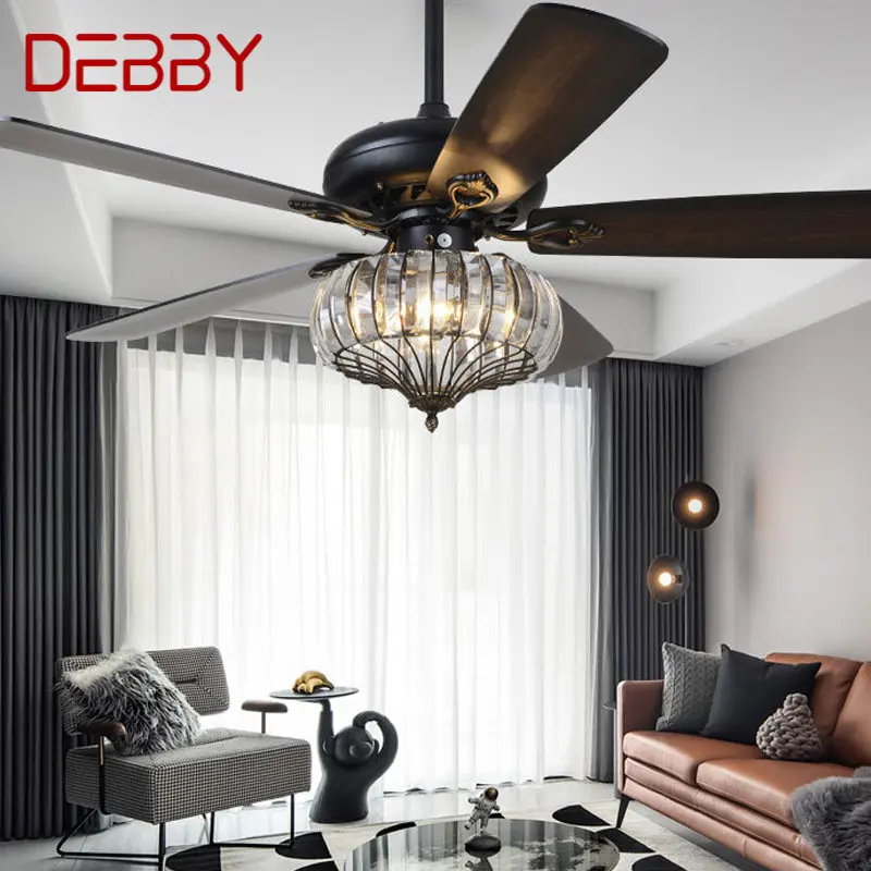 

DEBBY Contemporary LED Fan Ceiling Lamp With Remote Control Black Crystal Lighting For Home Dining Room Bedroom Restaurant