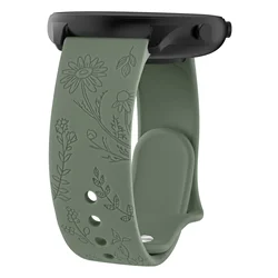 Floral Engraved 22mm Watch Band Bracelet for 22mm (Olive green)