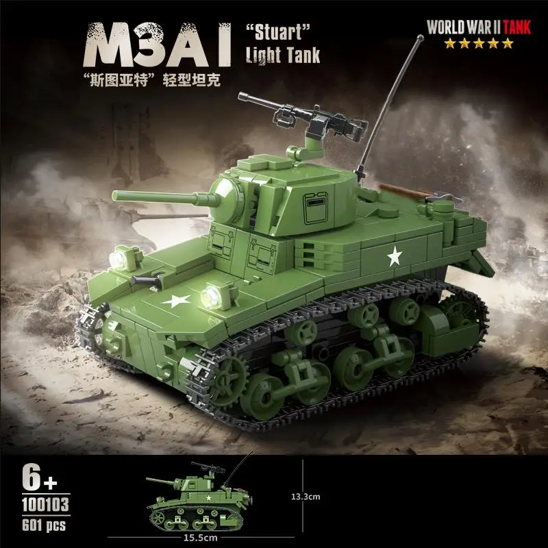 

WW2 Military Model Series World War II M3A1 Stuart Light Tank Collection Ornament Building Blocks Bricks Toys Gifts