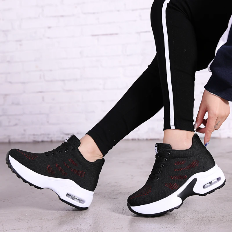 Invisible Inner Heightening Sports Shoes WOMEN'S New Thick Bottom Slope Single Shoes Mesh Breathable Shoes Joker Ladies and Stud