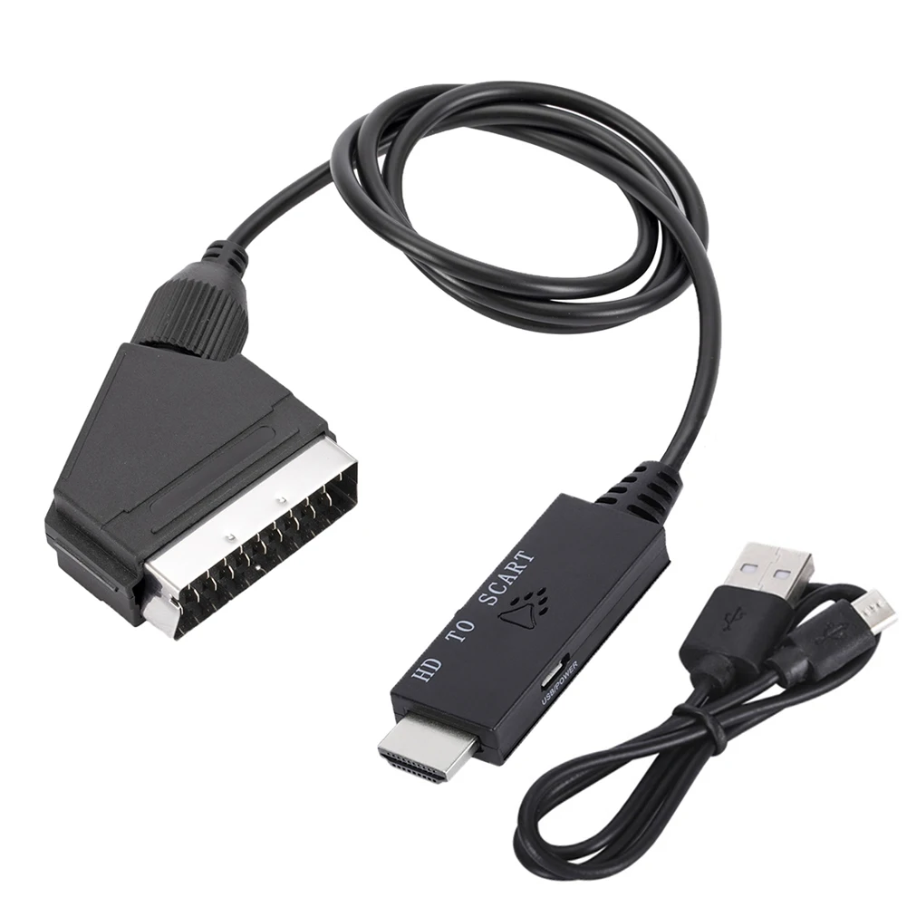 Converter Cable Low Power Consumption Plug and Play with USB Power Cable HDMI-Compatible To Scart Adapter Cable