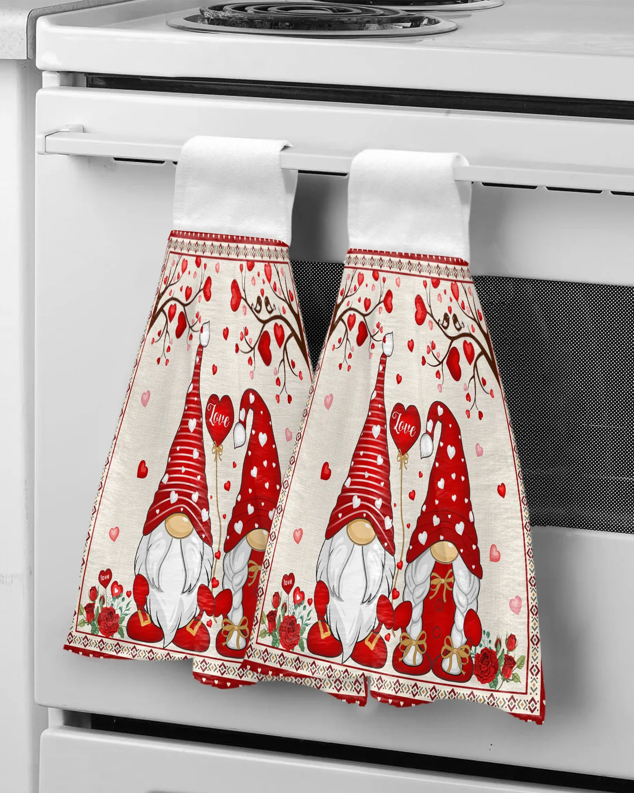 

Valentine'S Day Dwarf Rose Hand Towel Microfiber Fabric Towel Hanging Towel for Bathroom Kitchen Quick Dry Towel