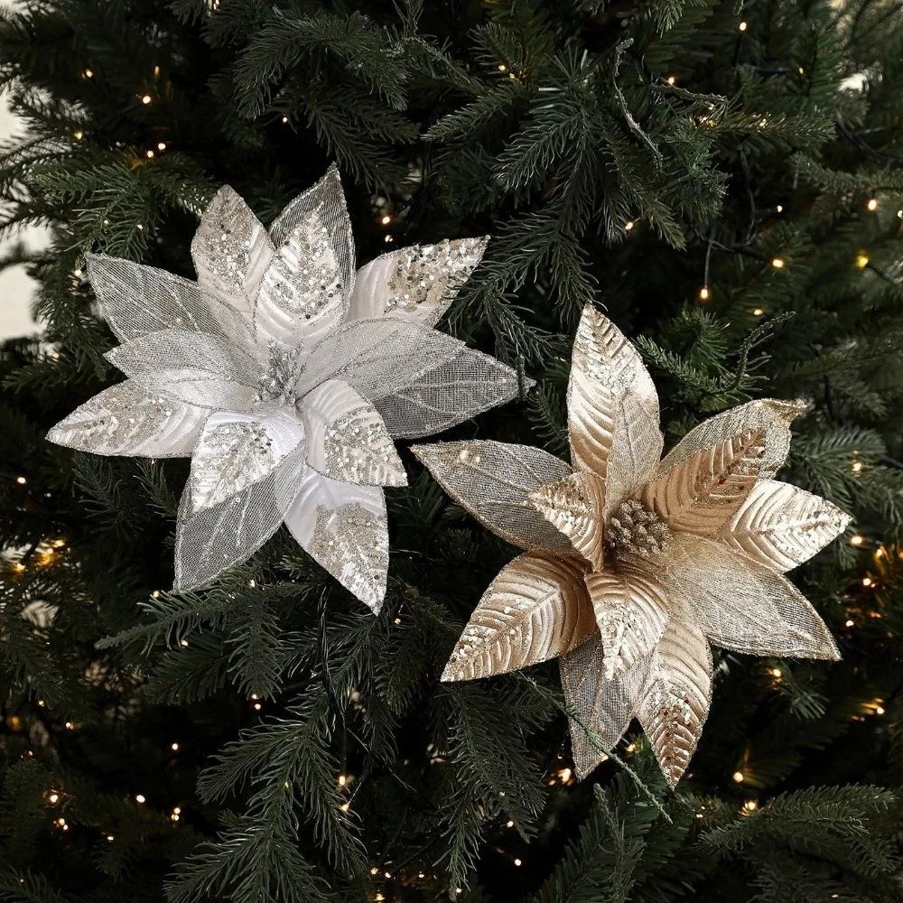 Artificial Poinsettia Flower Christmas Tree Accessory
