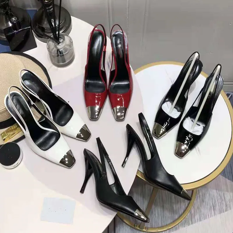 

2022 New High Heels Women's Metal Square Head Thin Heel Baotou Sandals Small Documentary Shoes Women