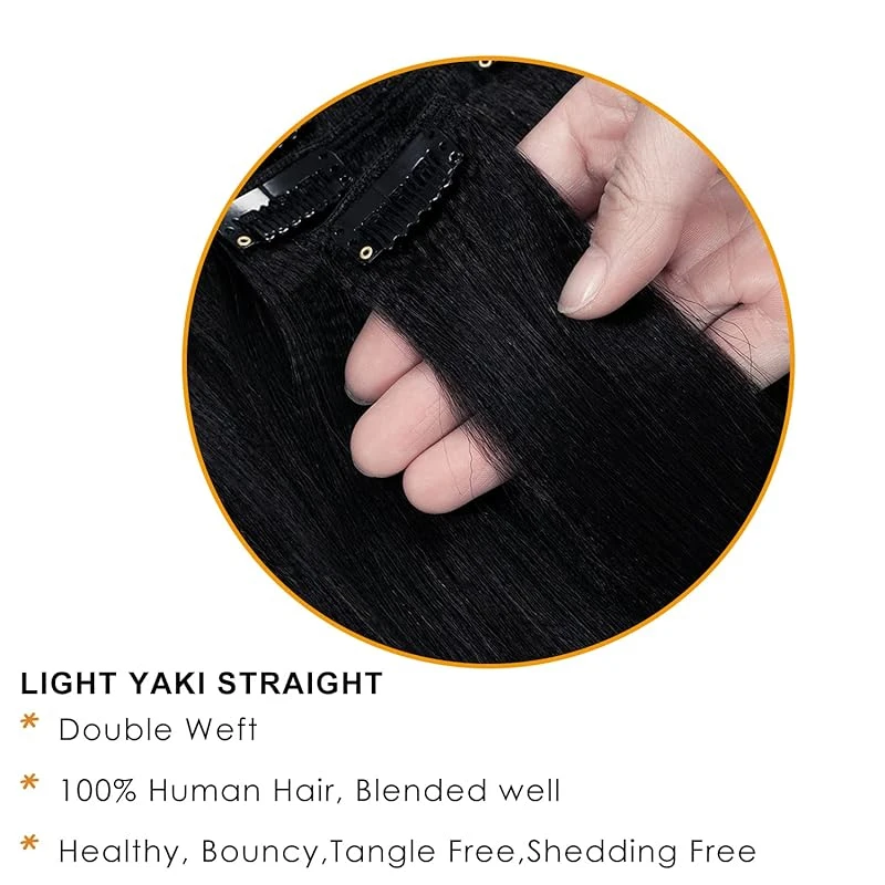 Hair Extensions Kinky Straight Hair Clip 100% Human Hair Extension Natural Black Remy Extension Women's Human 12-26 Inches Yaki Straight