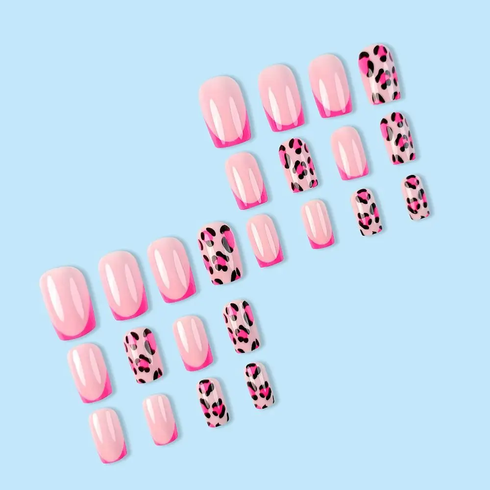 24/30PCS/BOX 3D Flower Bow Love Full Cover False Nail with Jelly Stickers Leopard Print Fake Nail Press on Nails For Women Girl
