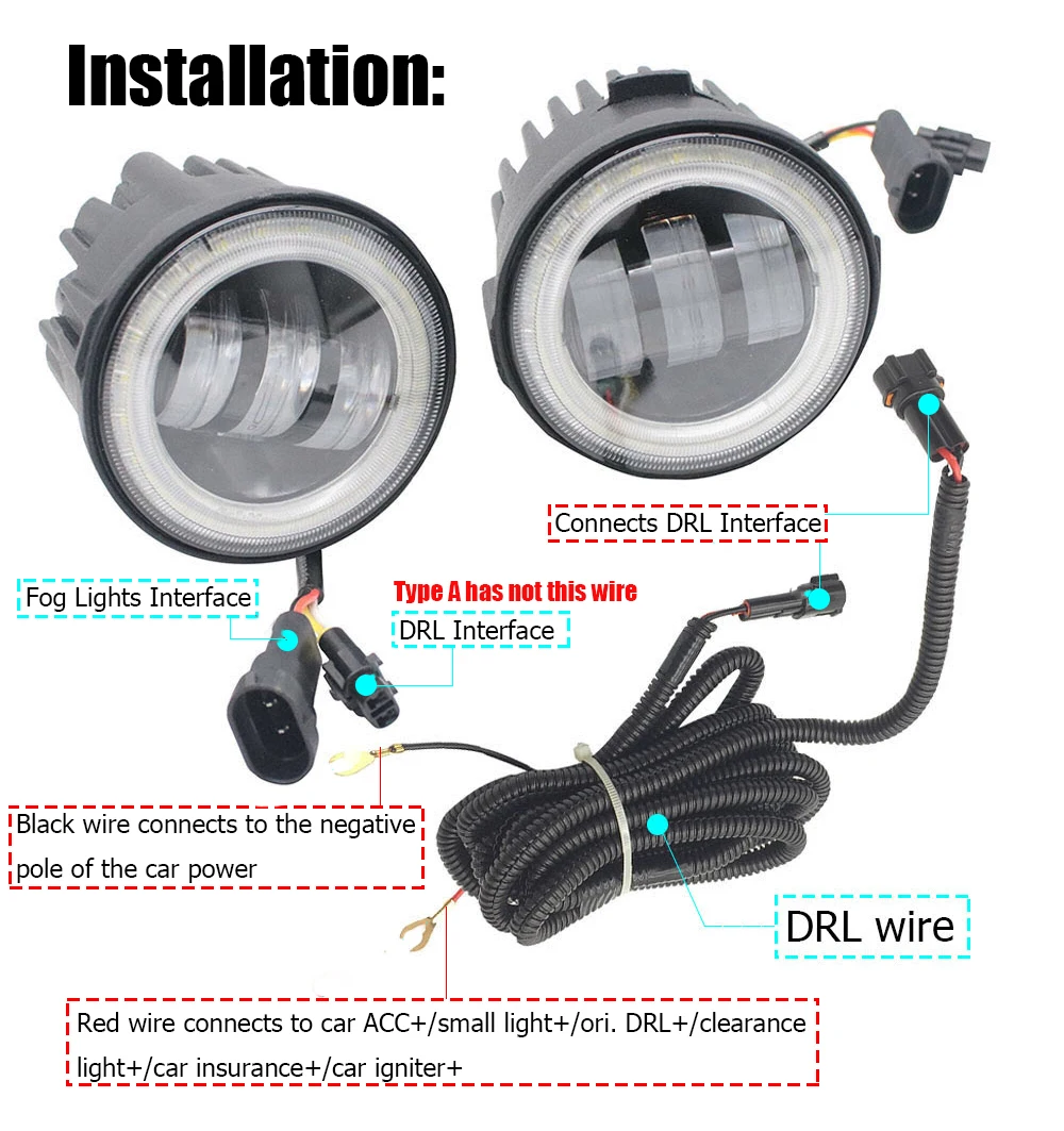 Pair Car DRL Led Fog Lights for Nissan Murano Z51 2010 2011 2012 2013 2014 Front Bumper Daytime Running Lights Angel Eyes 12V detail image 6