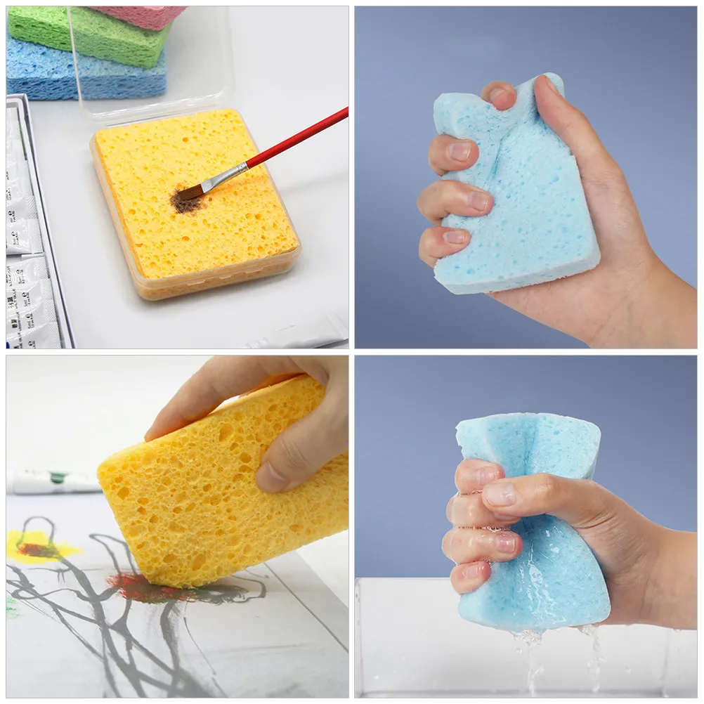 4Pcs 물 흡수성 페인팅 스폰지 수채화 예술 일러스트레이션 청소 및 공예 사용을 위한 컬러 스폰지 세트