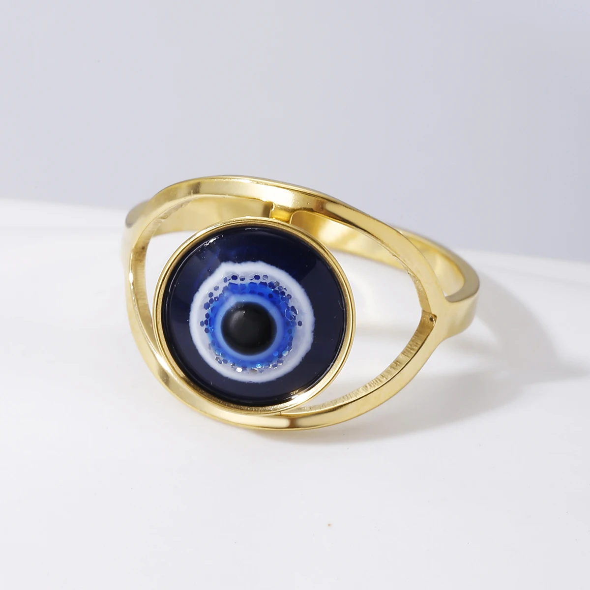 Trendy Blue Turkish Evil Eye Rings Copper Gold Color Finger Rings Adjustable for Women Gold Color Plated Fashion Jewelry