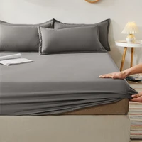 100% Cotton Fitted Bed Sheet Solid Color Mattress Cover Skin-friendly Fabric Bedspread Mattress Protector 3