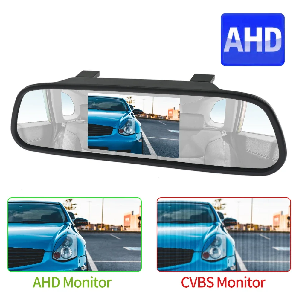 MJDOUD Monitor per specchio AHD per auto da 5 pollici per parcheggio di veicoli Schermo LCD HD TFT da 5 "per telecamera per retrovisione Rervesing Dispaly universale - immagine 6