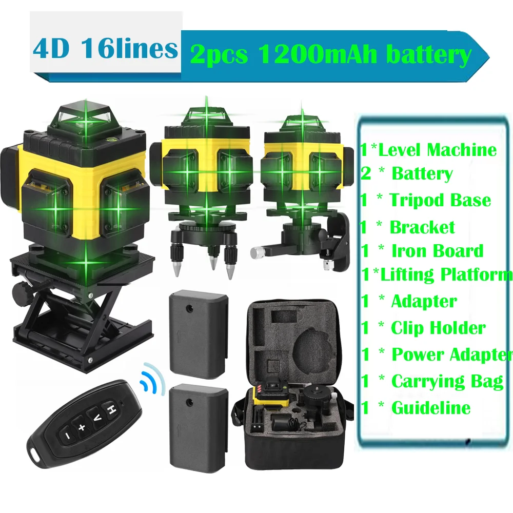 

4D 16 Lines Laser Level 360 Self-leveling Machine USB Rechargeable Lithium Battery Lazer Level Vertical Horizontal Leveling Tool