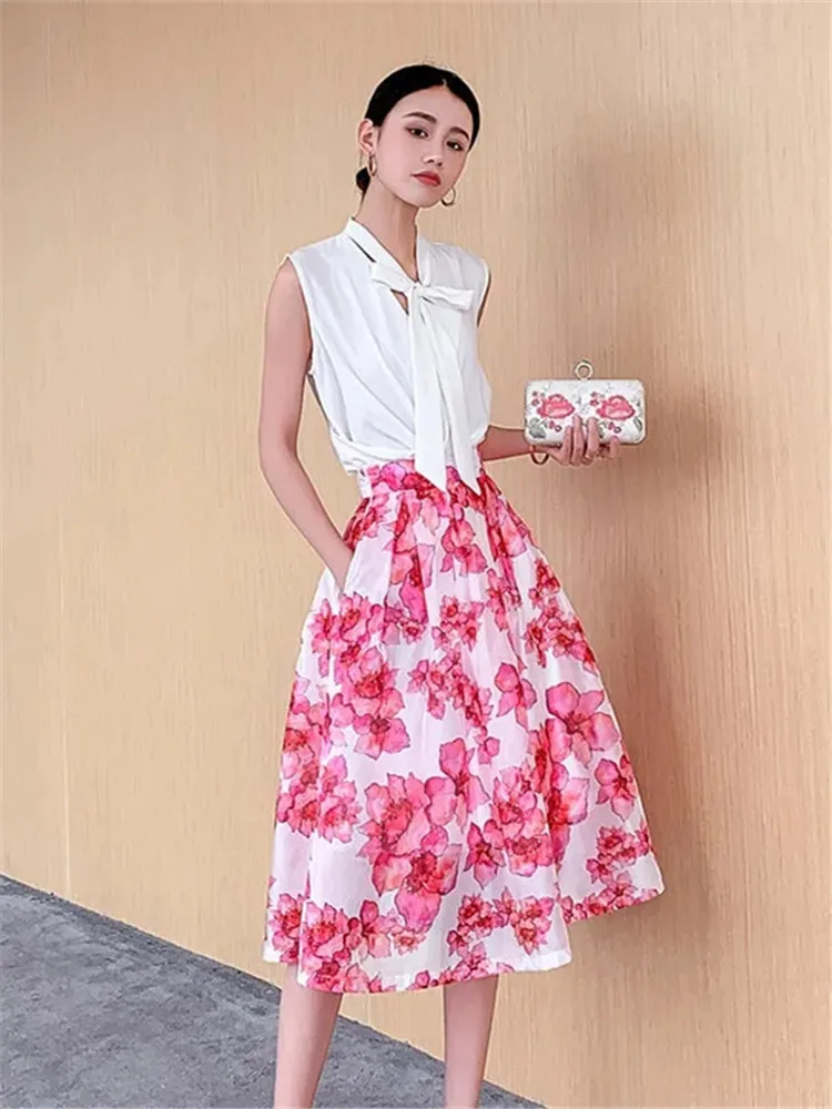 

Faldas Mujer Moda 2023 Spring Summer Organza Elegant Pink Embroidered High Waist Pocket Sweet Skirts Women Clothes Korean Style