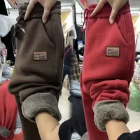 Thickened Fleece-Lined Lamb Wool Pants High-Waisted Warm Women's Winter Trousers New Style Casual Comfortable Fleece Pants
