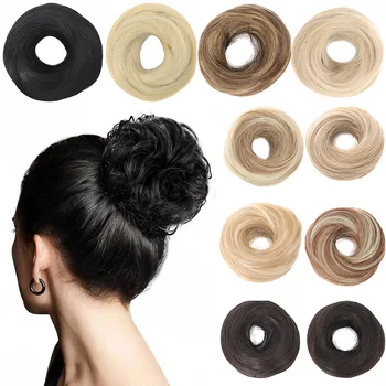 Elegante chignon sintetico per donna, morbido e confortevole, stile chignon, elastico in gomma, parrucchino updo scrunchy