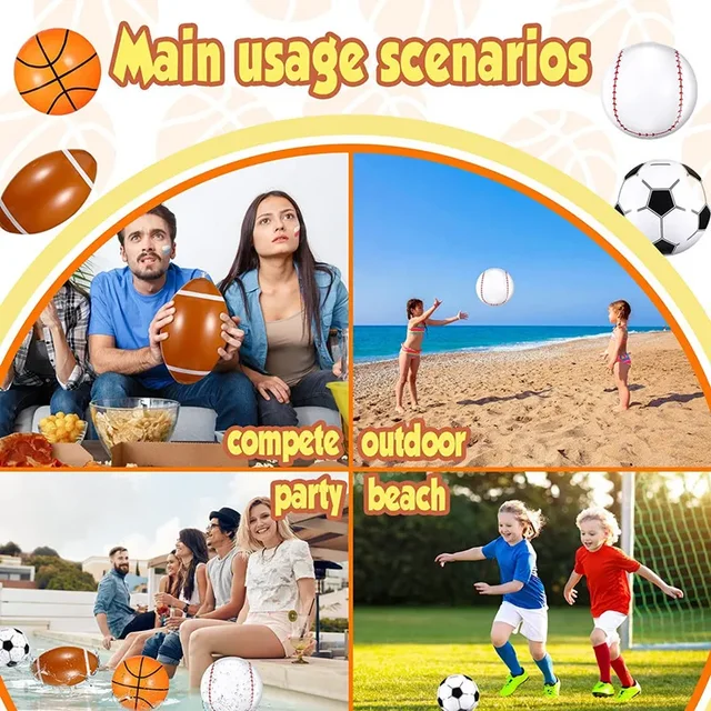 Inflatable Sports Balls Set Football Baseball Basketball Summer Beach Pool Party Toys for Kids Outdoor Water Play 2