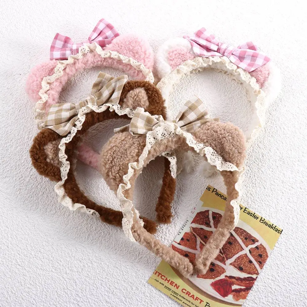 

Hair Hoop Sweet Plush Make up Wash Face Headdress Cat Ears Lace Hair Band Women Accessories Korea Style Headband