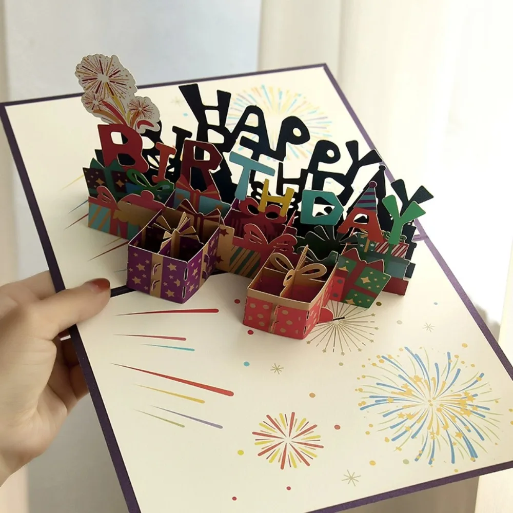 3D Musical Birthday Cake Card LED Light Pop-Up Greeting Cards with Envelope for All Occasion Girl Kid Wife Postcards greeting cards