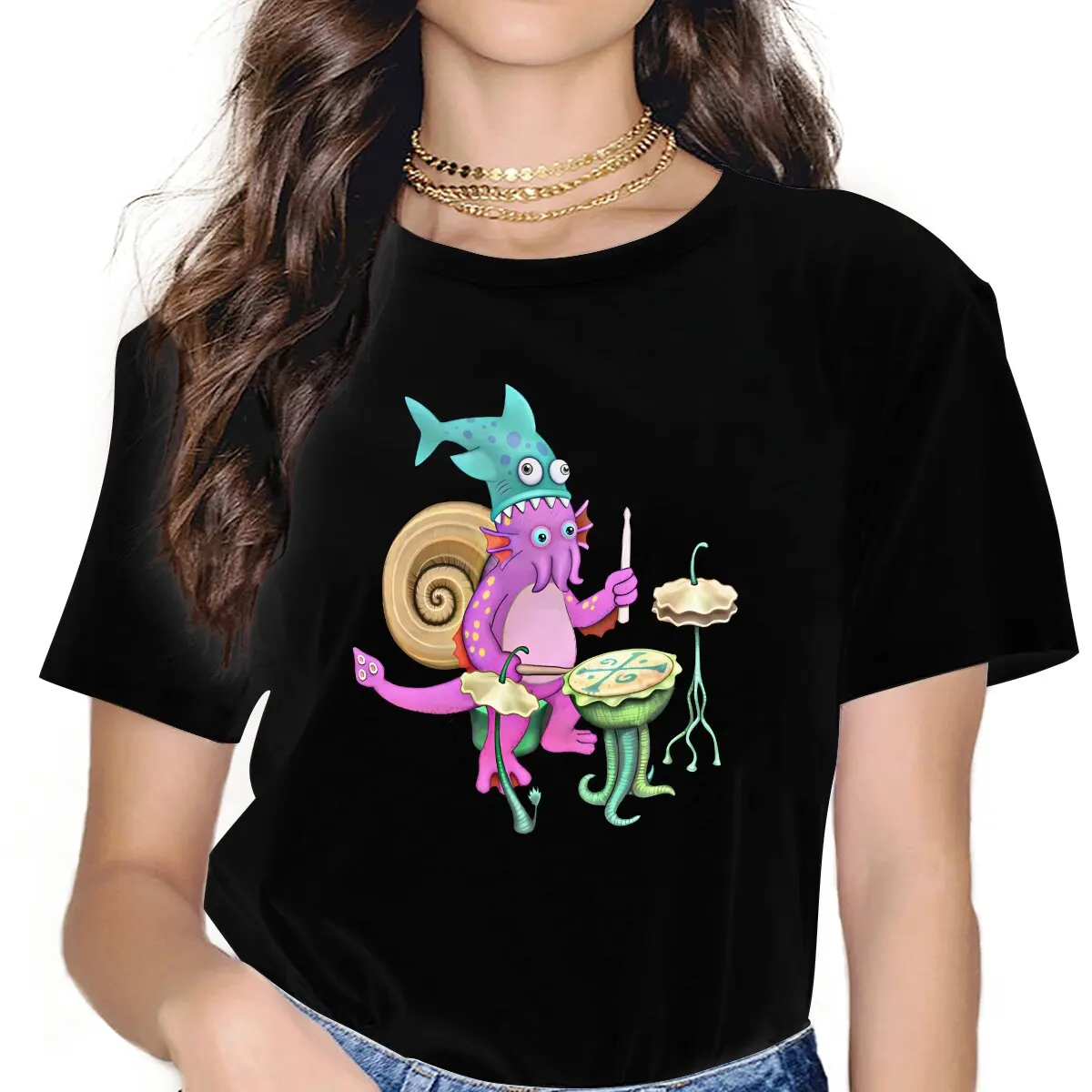 Personaggio Shellbeat Game My Singing Monsters Maglietta Da Donna In Fibra Grunge O-Collo Tshirt In Poliestere