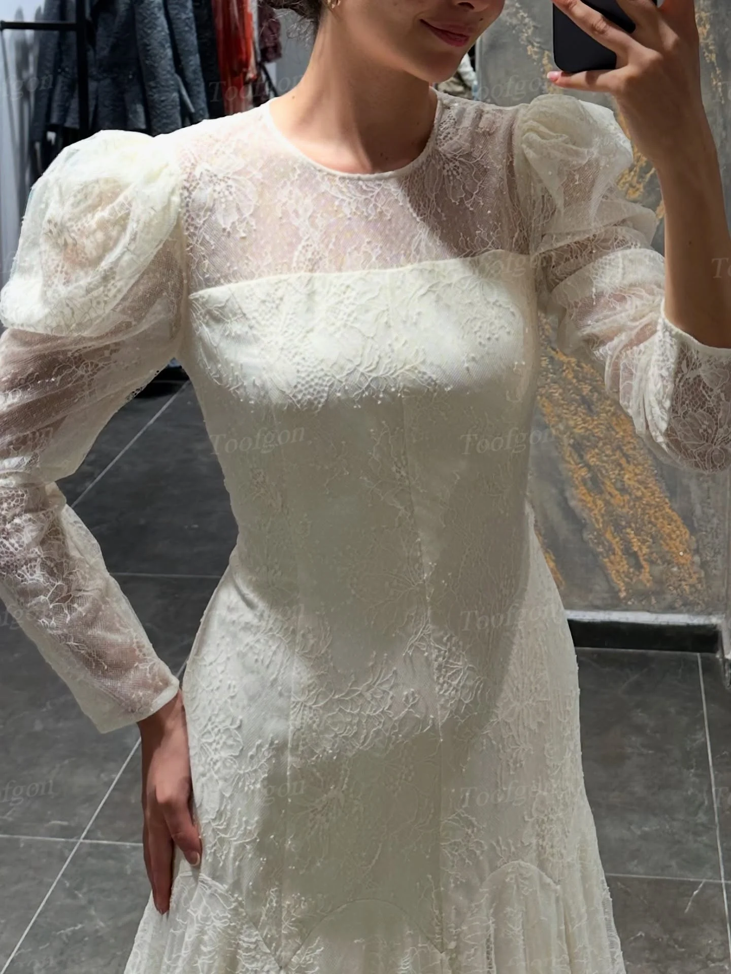 Toofgon Full Lace Customized Wedding Dresses Long Sleeves Corset Ankle Length Formal Bride Bridal Gowns Women's Party Dress 3