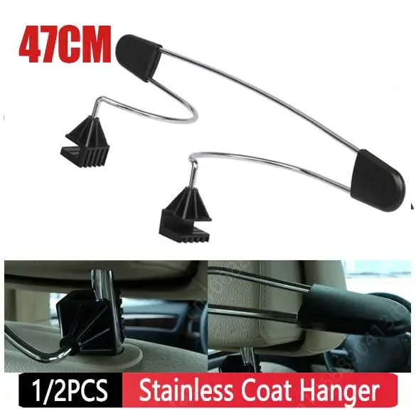 1/2Pcs Black Headrest Seat Metal Stainless Coat Hanger Clothes Jacket Suits Shirts Holer Car 47cm car coat hanger car hook