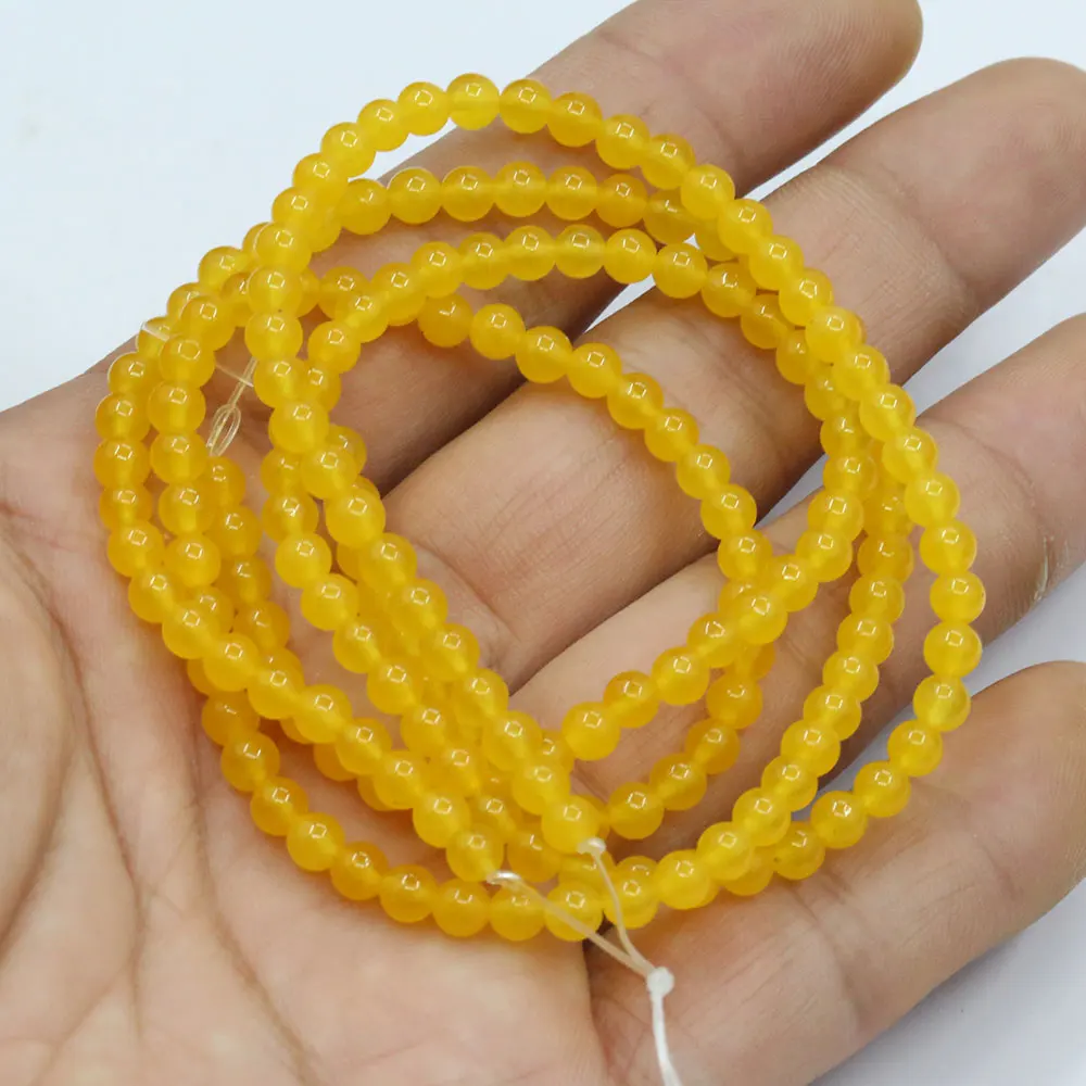 APDGG 4mm 5 Strands Yellow Jade Round Beads Gemstone Beads 15