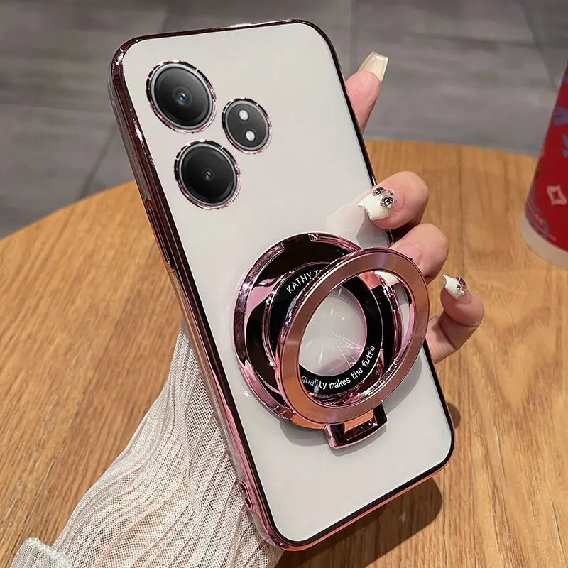 Transparent Electroplating 360° Rotating Bracket TPU Anti-Fall Case