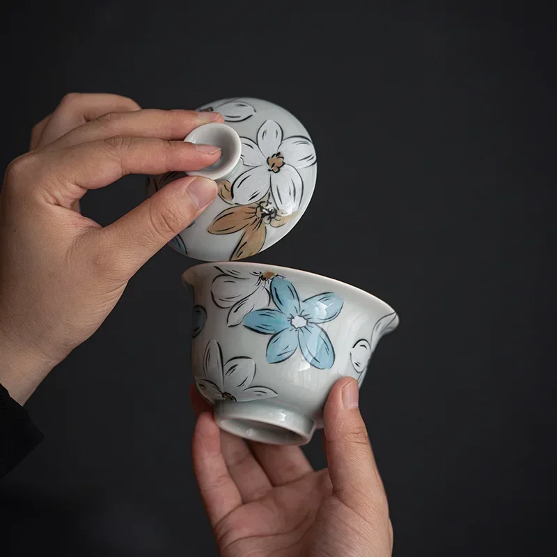 Japanese Cherry Blossom Ceramic Gaiwan Tea Brewing Household Kung Fu Tea Ceremony Bowl Single Bowl Cover The