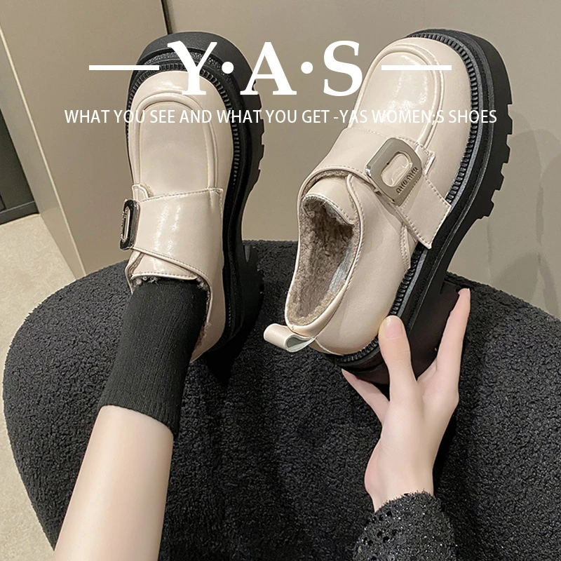 

Туфли дерби женские с закрытым носком, модная обувь в британском стиле, лоферы с меховой оторочкой, повседневные на платформе, осень