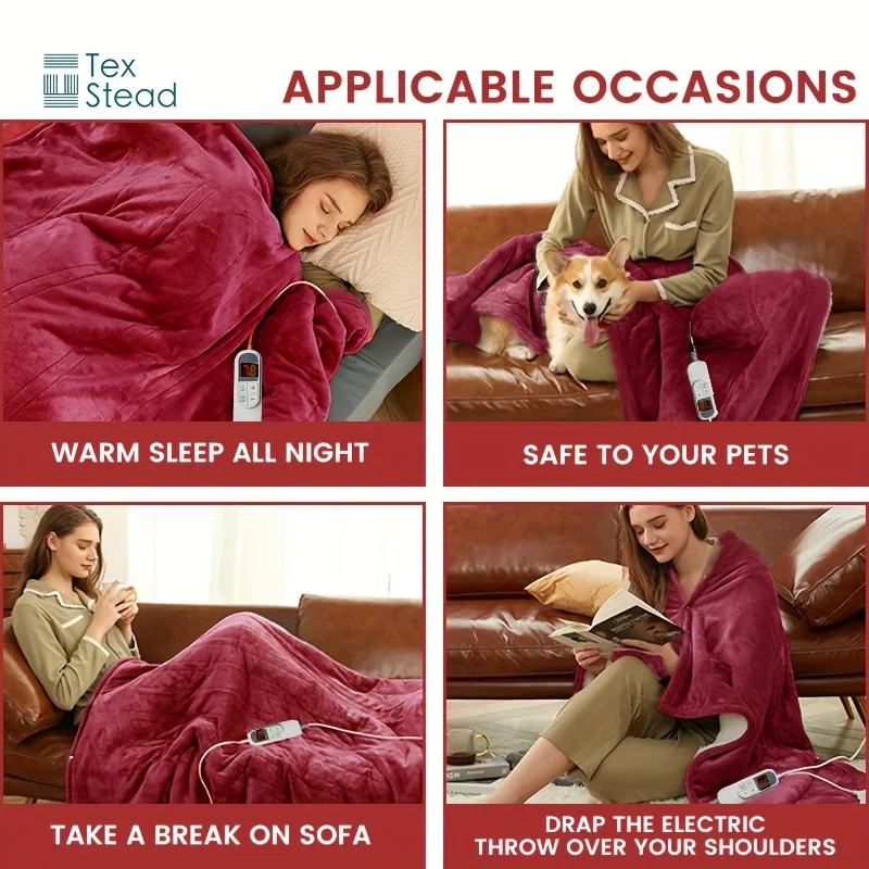 120V, 10 temperature settings with LCD Heated Blanket Electric Throw,1-12 hours Auto Shut Off, Detachable and machine washable 5