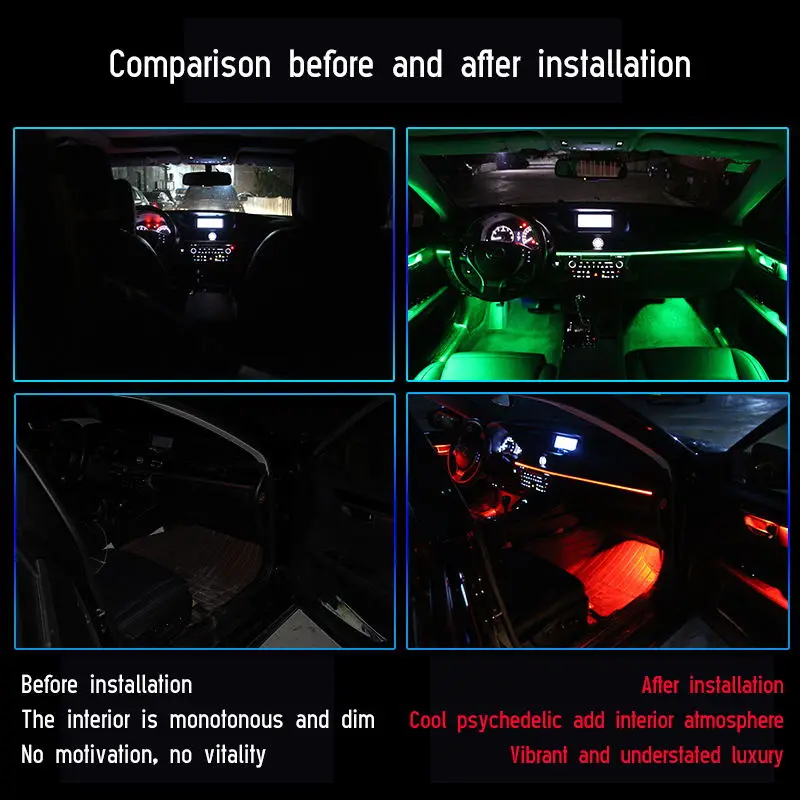 5/6 in 1 Car LED Interior Atmosphere Lights Universal RGB Ambient Light  Optic Fiber APP Music Control Auto Decorative Neon Lamp - AliExpress