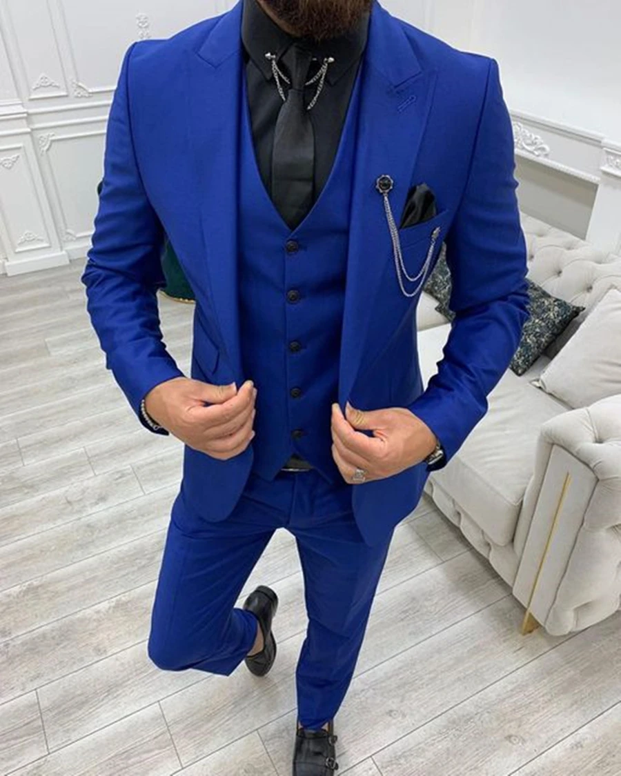 Formal Men 3 Piece Wedding Suit Solid Groom Tuxedo Slim Fit Jacket Business Suits Wedding Suit Costume Homme (Blazer+Pants+Vest)