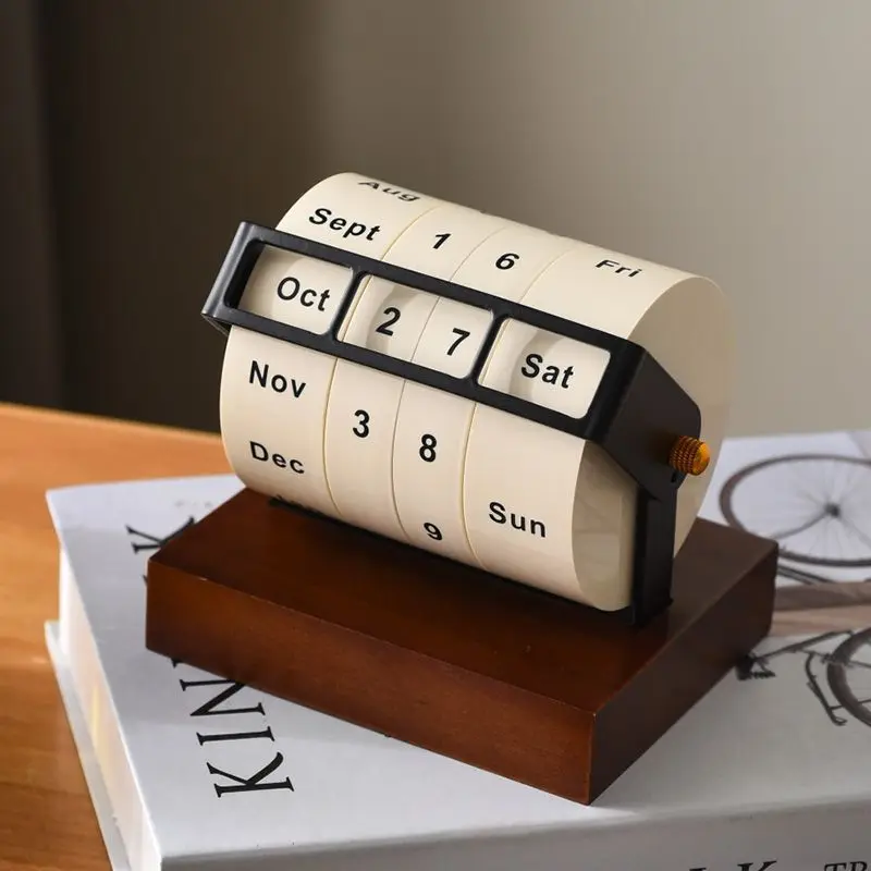 2024 Desk Calendar Large Rotating Wheel Perpetual Calendar Retro Desktop  Ornament Rotating Countdown Planner Wooden Base - AliExpress