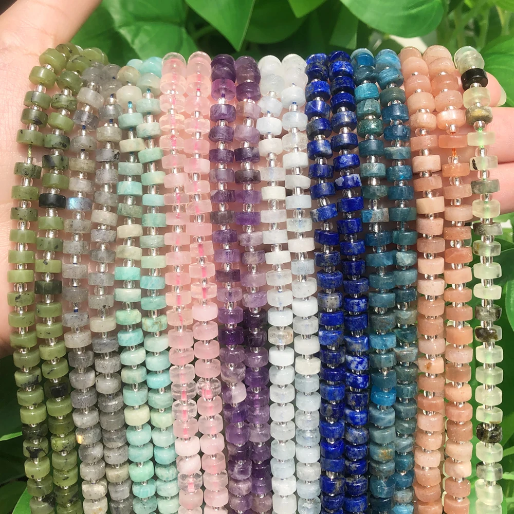 

6x4mm Natural Wheel Shape Rondelle Amethyst Lapis Lazuli Amazonite Quartz Loose Spacer Beads For Jewelry DIY Bracelet 7.5inch