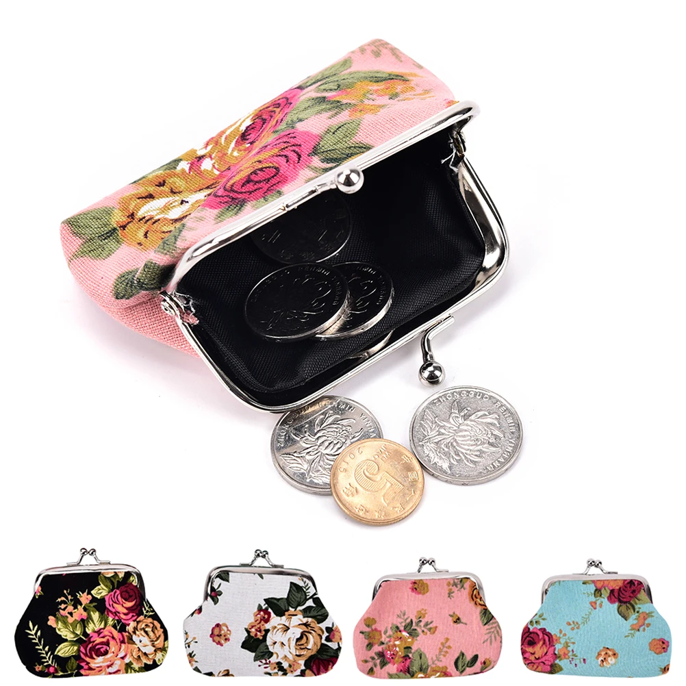 Women Coin Purse Flower Printing Ladies Coin Purse Pocket Pouch Key Credit 1 Pc Leather Coin Purse