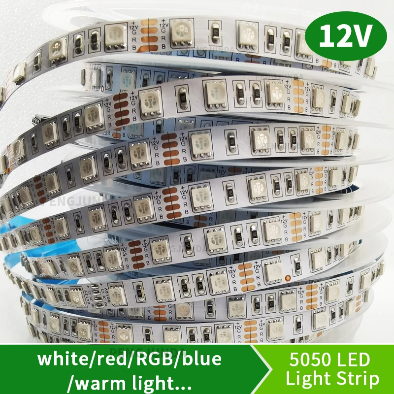 5M LED Strip 5050 RGBW DC12V Flexible LED Light 60LED/m Waterproof RGB+White / RGB+Warm White Flexible LED Strip Black/White PCB