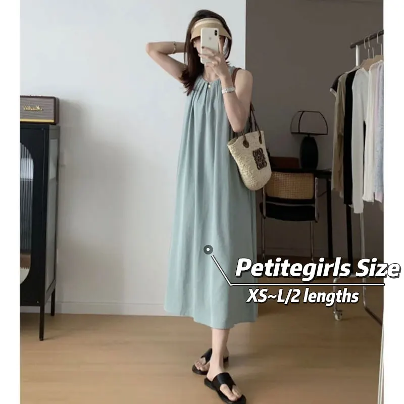 

150cm Petite girls Vacation Danging Neck Slip Dress Women's Medium and Mid Length Sleeveless Dress XS Showing Height Summer