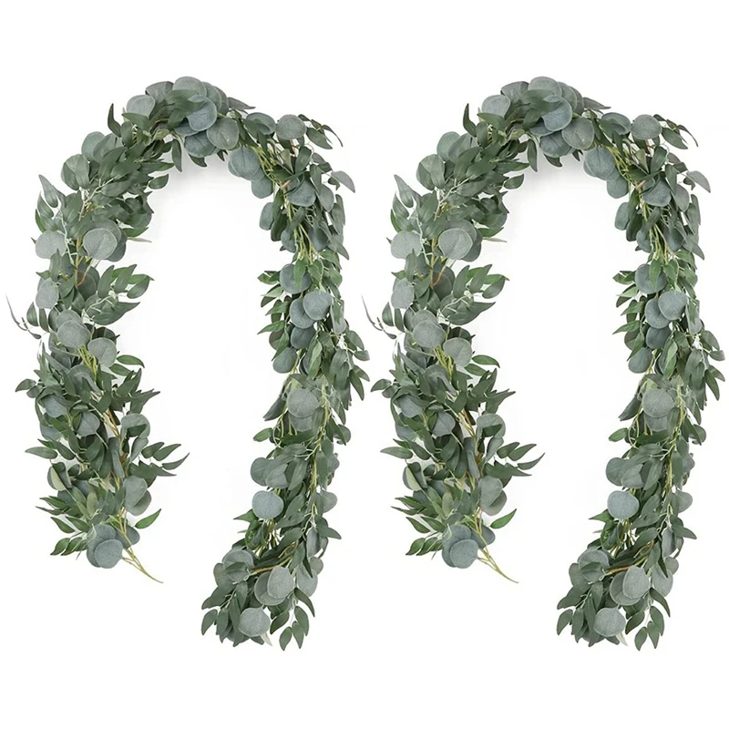 

Artificial Eucalyptus Garland With Willow Vines, 2 Packs 6.5 Feet Eucalyptus Garland Greenery, Silver Dollar Eucalyptus