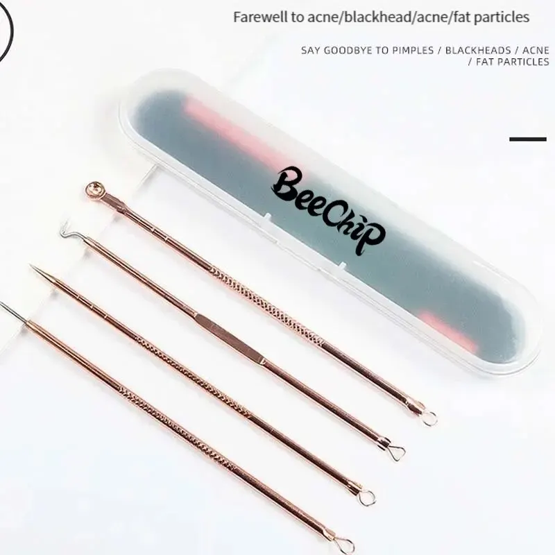 Rose Gold 4 Pcs Plating Double Head Acne Needle Black Head Removal Needle Portable Beauty Tool Set blackhead remover acne remover