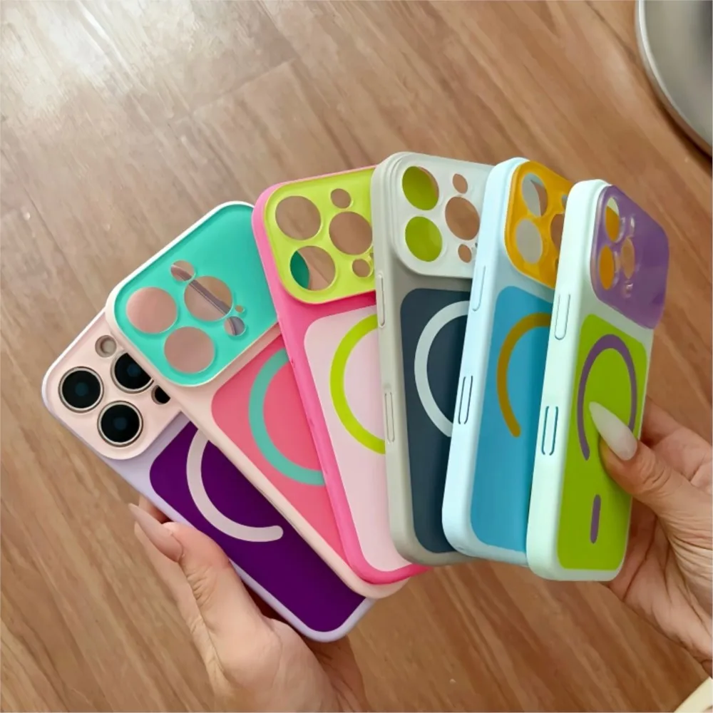 Vibrant Color Block Shockproof Shiny Crystal Magnetic Phone Case
