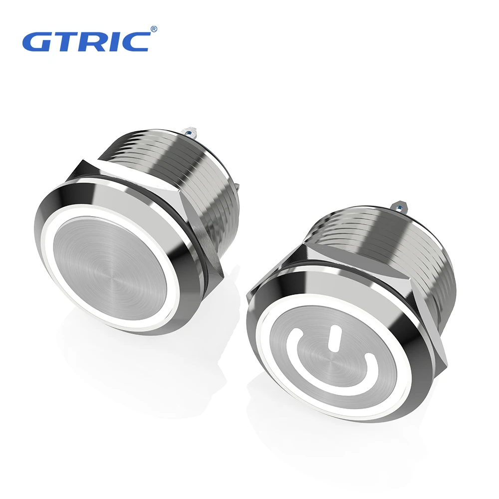 GTRIC 19MM Momentary Metal Push Button Switch light touch switches Welding Feet Waterproof Round Power Switch Ring Power Light Led Flat Head Button