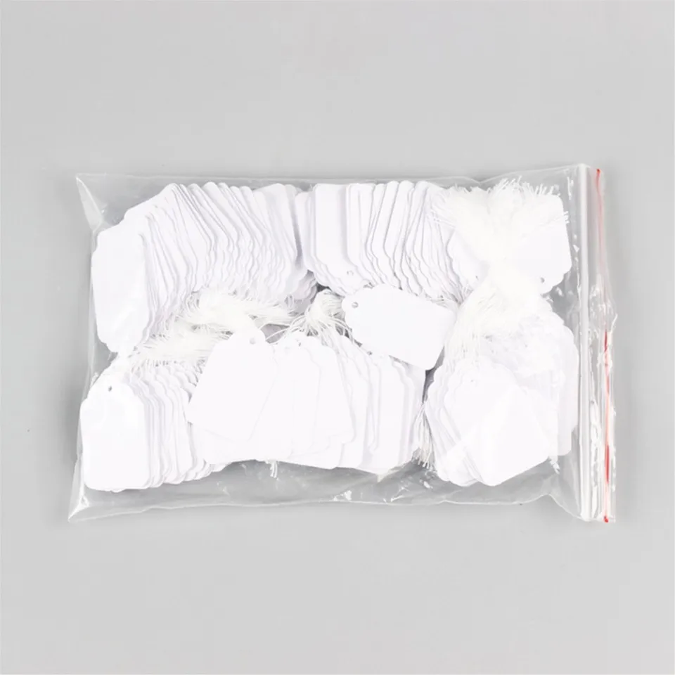 300 White Price Tags With String - 1.38x0.87 Inch Writable Display Labels For Retail