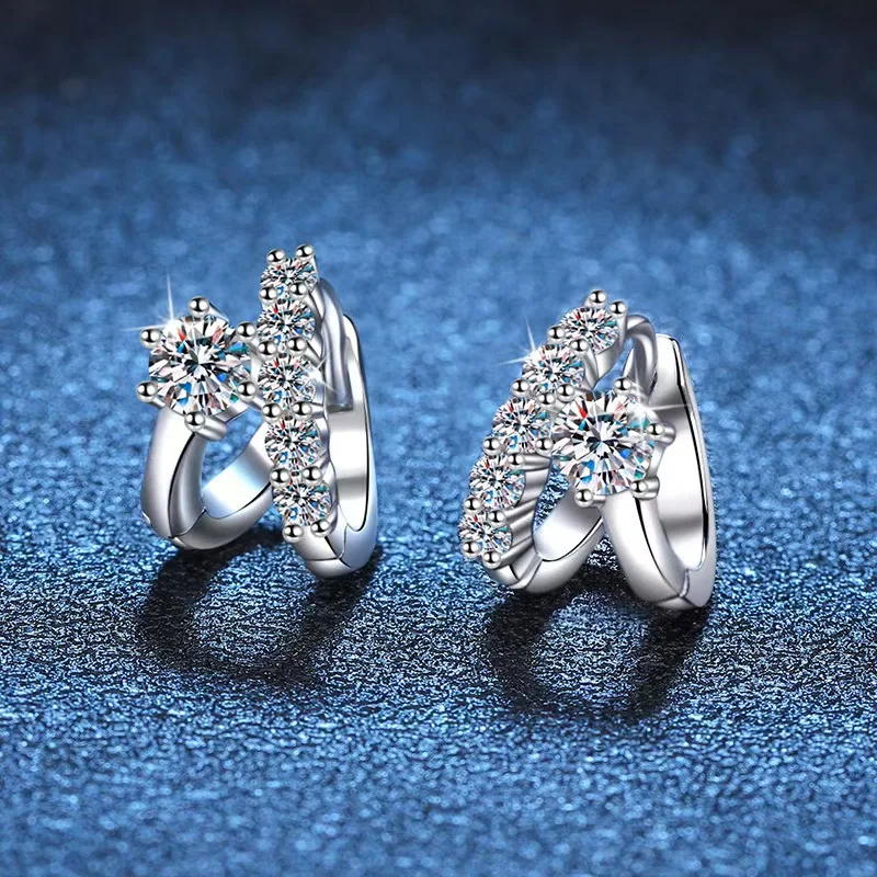S925 Sterling Silver 100% Moissanite Earrings Accessible Luxury French Asymmetric Earrings D Color Moissanite 60 Points