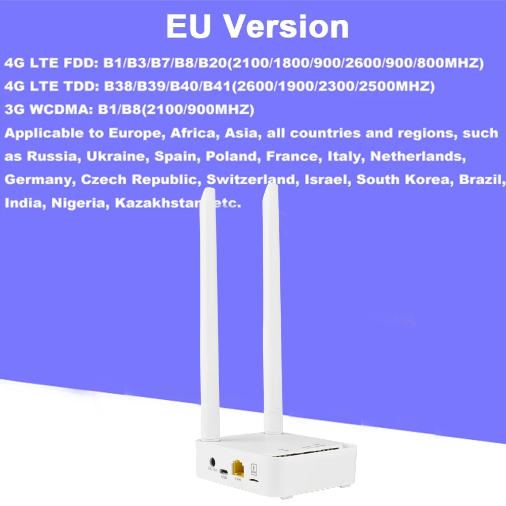 נתב KuWFi CAT4 4G 2.4Ghz נתב WiFi 4G LTE מודם עם אנטנות חיצוניות 5dBi יציאת Ethernet חריץ לכרטיס SIM תמיכה ב-10 התקנים