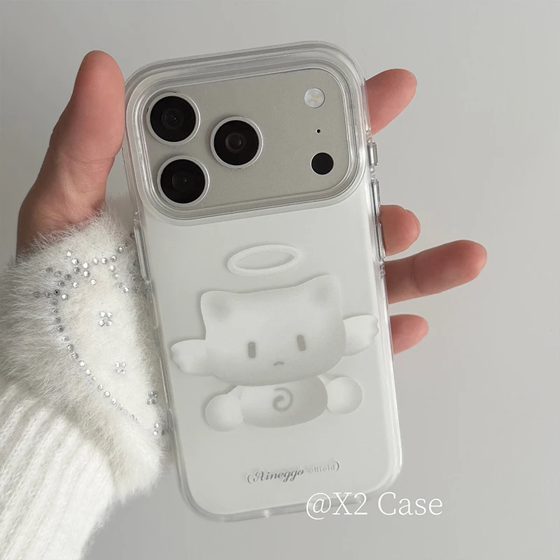 Korean Ins Lovely Angel White Kitten Shockproof Silicone Phone Case